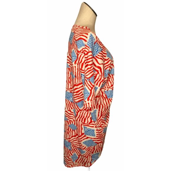 LulaRoe Irma Tee Shirt Tunic Small Flag Star Stripe Red White Blue Coverup NWT - Picture 2 of 8
